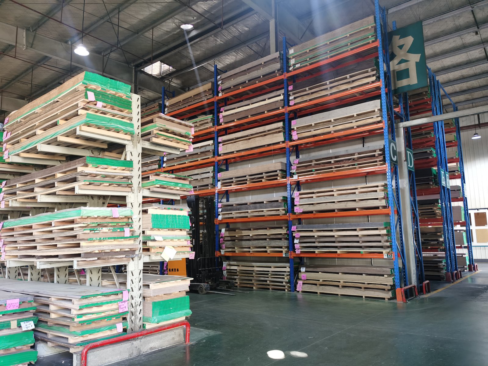 Wood veneer inventory and production warehouse
